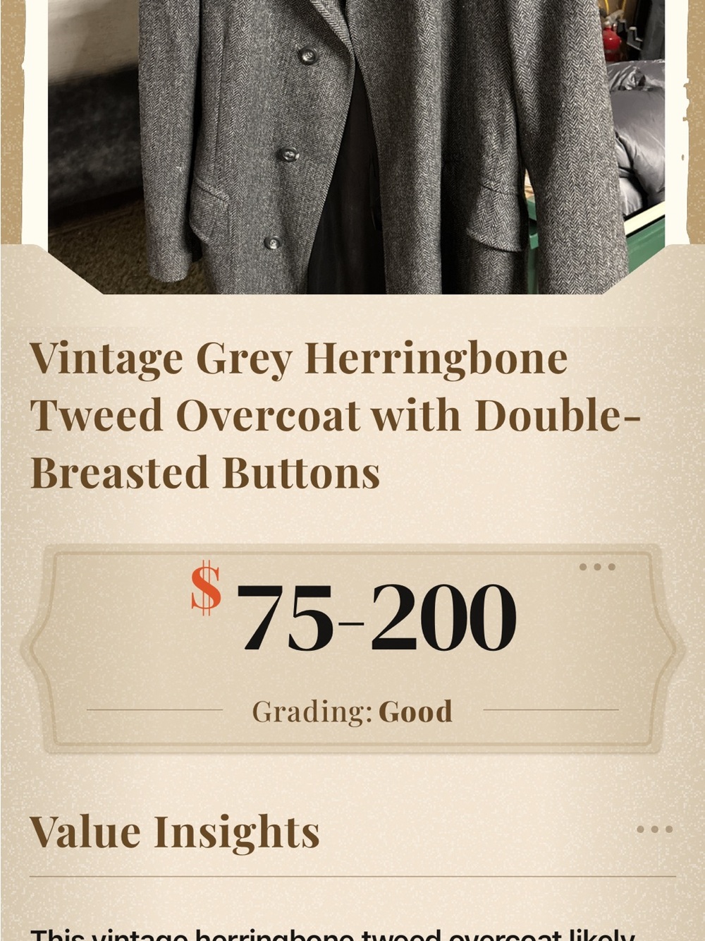 Men's Grey Herringbone Tweed Overcoat - Classic Double-Breasted